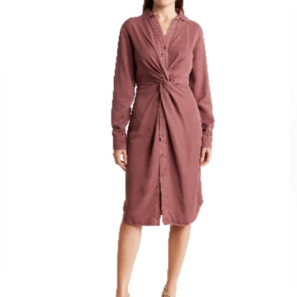 lovestitch Mauve Long Sleeve Twist Front Shirt Dress